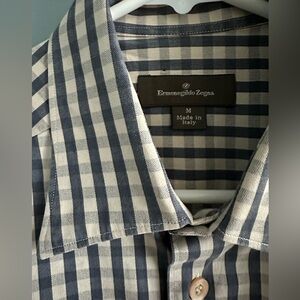 Ermenegildo Zegna blue check button up/ down dress shirt M